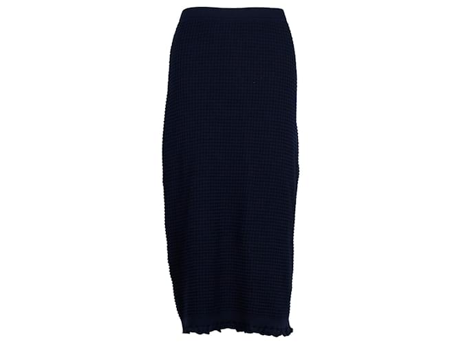 Theory Scalloped Waffle-Knit Midi Skirt in Navy Blue Cotton  ref.1303392