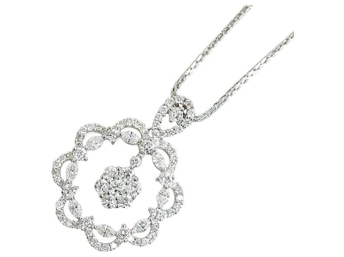 Autre Marque 18k Gold Diamond Flower Pendant Necklace Metal  ref.1303398