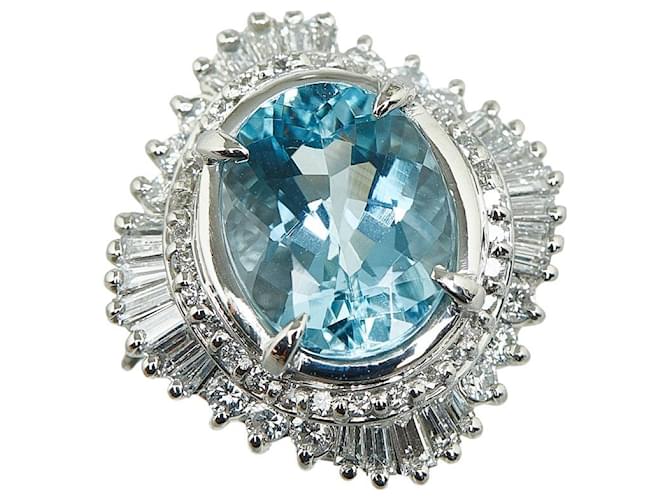 Autre Marque Platinum Diamond & Aquamarine Ring Metal  ref.1303400