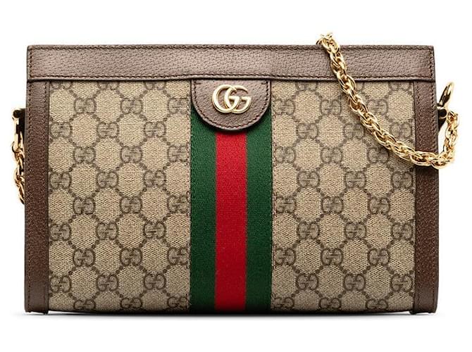 Bolsa de Ombro Pequena com Corrente Gucci GG Supreme Ophidia 503877 Bege Marrom em PVC Couro em Ótimas Condições Plástico  ref.1303405