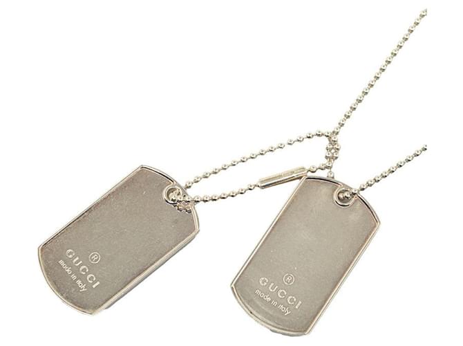 Gucci Silver Double Dog Tag Pendant Necklace Metal  ref.1303428