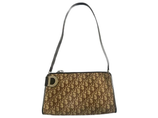 Sac à main Dior Monogramme Toile Marron Doré Marron clair Marron foncé Bijouterie dorée
