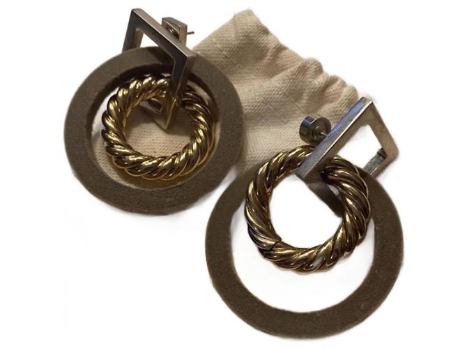 Jacquemus Albi Creolen Ohrringe Khaki Leder