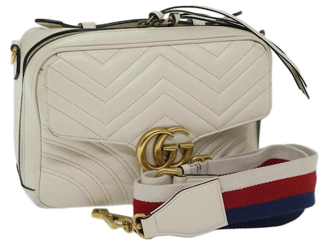 GUCCI GG Mormant Sherry Line Shoulder Bag Leather White 498100 Auth bs12555  ref.1303532