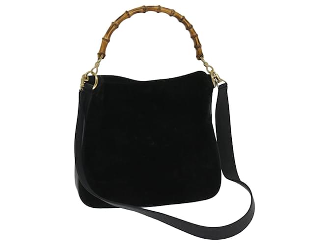 GUCCI Bamboo Hand Bag Suede 2way Black 001 1014 1638 auth 68060  ref.1303534