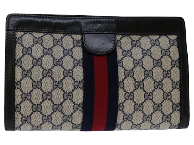 GUCCI GG Supreme Sherry Line Clutch Bag PVC Navy Red 010 378 Auth th4695 Navy blue  ref.1303574