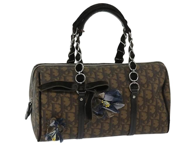 Bolsa de mão com corrente Christian Dior Trotter em lona PVC marrom Auth am5959  ref.1303579