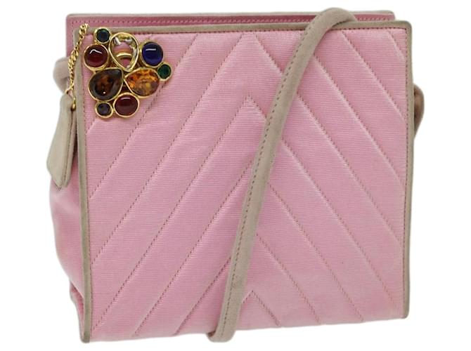 CHANEL V Stitch Stone Shoulder Bag Canvas Pink CC Auth bs12895 Cloth  ref.1303599