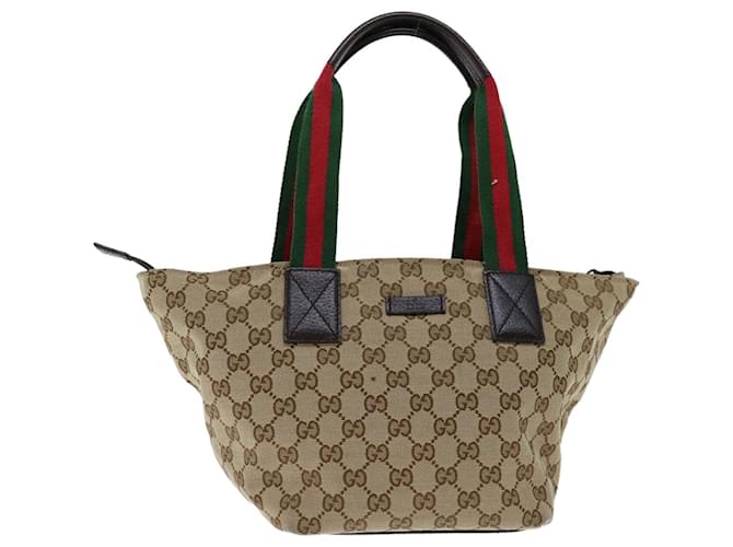 GUCCI GG Canvas Web Sherry Line Tote Bag Beige Red Green 131228 Auth ki4254  ref.1303634