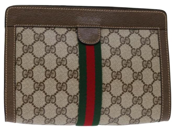 GUCCI GG Supreme Web Sherry Line Clutch Bag Beige Red 89 01 001 Auth ep3643  ref.1303640