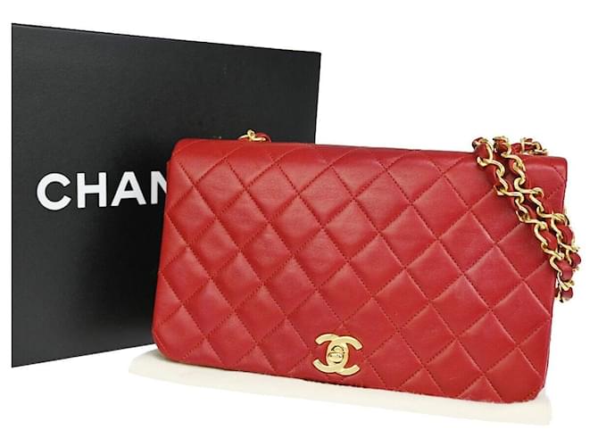 Chanel Full Flap Rot Leder  ref.1303750