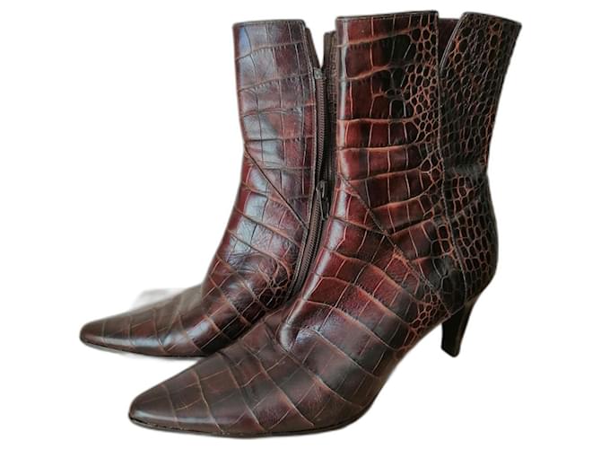 WOMEN'S BALENCIAGA BOOTS - BROWN CROCO-STYLE LEATHER - SIZE 38  ref.1305126