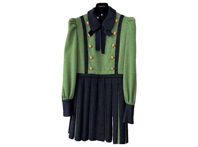 Gucci Pleated Green Dress Tweed  ref.1305135