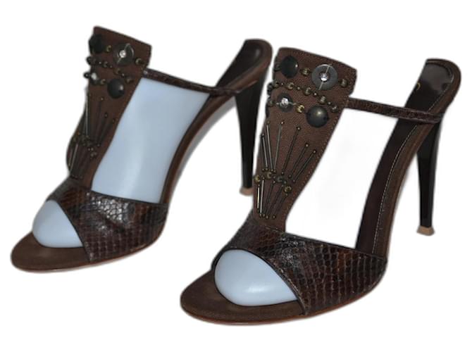 Gianvito Rossi sandals Brown Cloth Python  ref.1305137