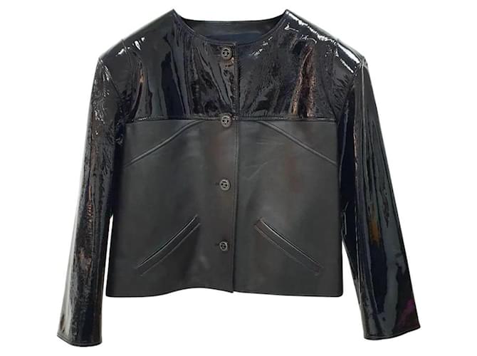 Chanel Black Leather Patent Leather Jacket  ref.1305142