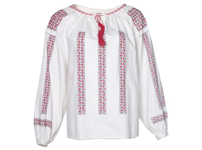 Céline Celine, weiße Bluse mit roten Nähten Baumwolle  ref.1019175
