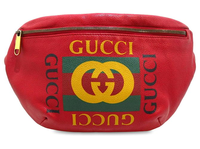 Gucci Red Logo Ledergürteltasche Rot Kalbähnliches Kalb  ref.1301198