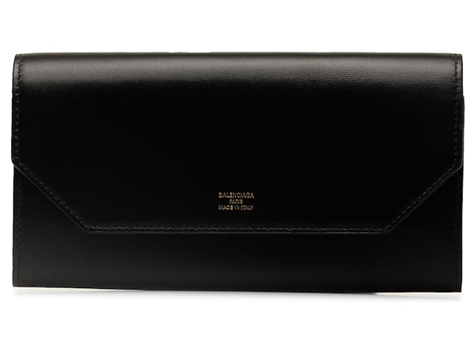 Balenciaga – Lange Brieftasche aus schwarzem Leder mit Umschlag Kalbähnliches Kalb  ref.1301202