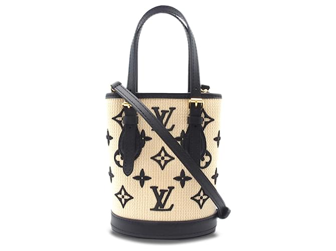 Bucket Seau Nano en coton monogramme marron Louis Vuitton Veau façon poulain Tissu  ref.1301258