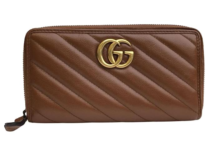 Gucci Braune GG Marmont Leder Geldbörse mit Rundum-Reißverschluss Kalbähnliches Kalb  ref.1302065