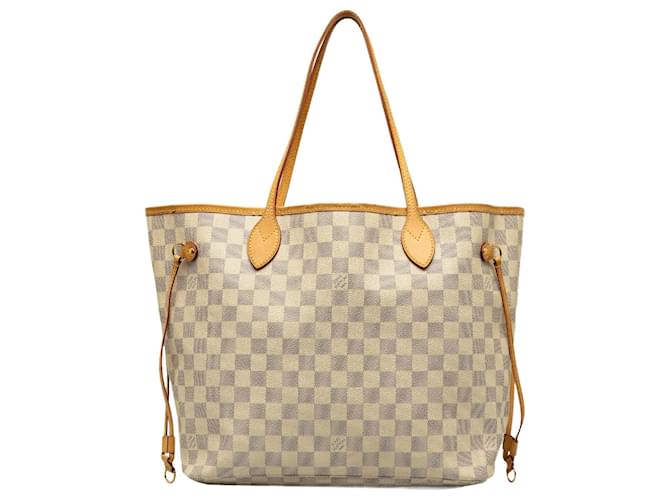Louis Vuitton White Damier Azur Neverfull MM Leather Cloth  ref.1302087
