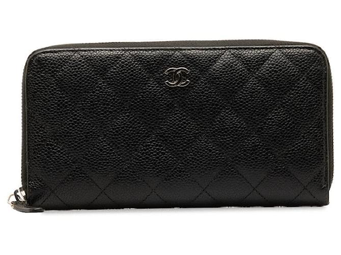 Chanel Quilted Caviar Zip Around Wallet Leather  ref.1302767
