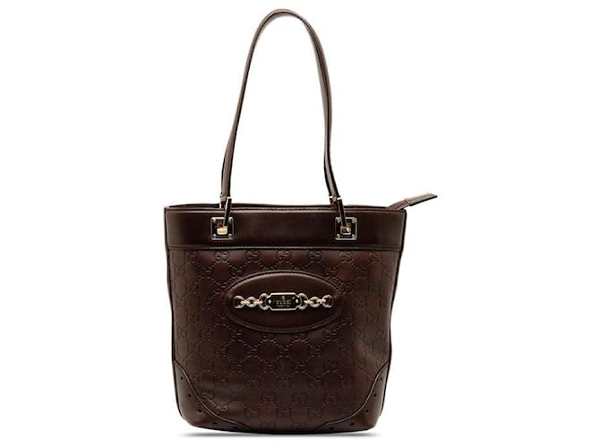 Gucci Leather Guccissima Horsebit Handbag 145994 in Very Good Condition Brown  ref.1302769