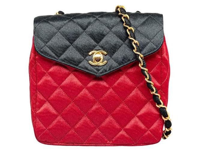 Bolsa de ombro Chanel Satin Matelassé Coco Mark em muito bom estado Vermelho Lona  ref.1302777