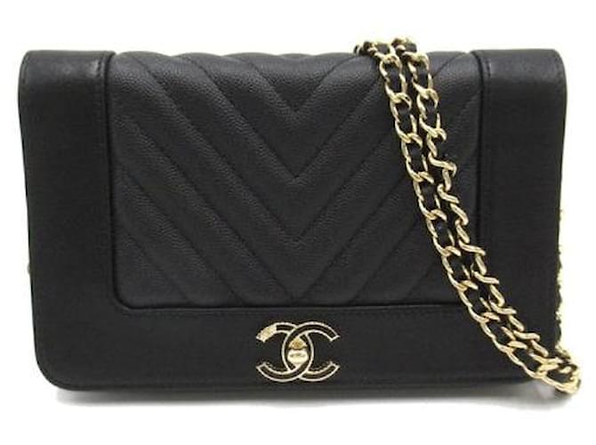 Chanel CC Caviar Mademoiselle Geldbörse mit Umschlag und Kette Leder  ref.1305187