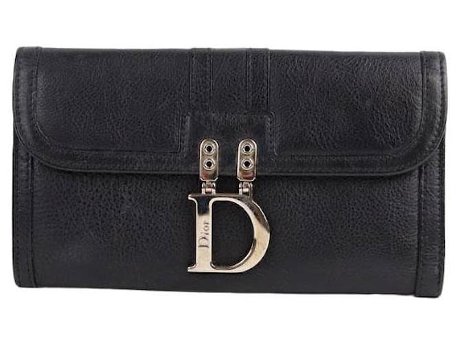 Dior Leder Sattel Geldbörse Schwarz  ref.1305203