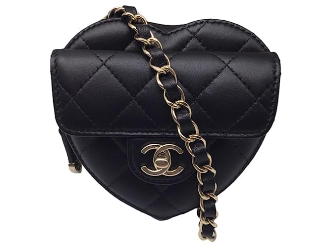 Autre Marque Chanel negro 2022 Bolso Mini Corazón De Piel De Cordero Acolchada Cuero  ref.1305236