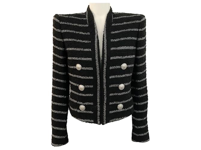 Autre Marque Balmain – Jacke aus Tweed mit offener Vorderseite in Schwarz und Weiß Baumwolle  ref.1305242