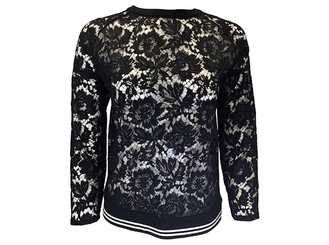 Autre Marque Valentino Black Long Sleeved Lace Top Cotton  ref.1305247