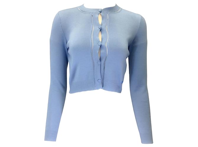 Autre Marque Gucci Light Blue Cropped Long Sleeved Knit Cardigan Sweater Wool  ref.1305249