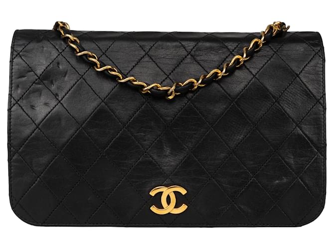 Chanel Quilted Lambskin 24K Gold Single Flap Bag Black Cloth  ref.1305290