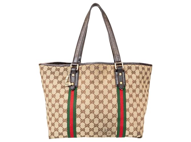 Gucci GG Monogram Sherry Line Tote Bag Brown Cotton  ref.1305295
