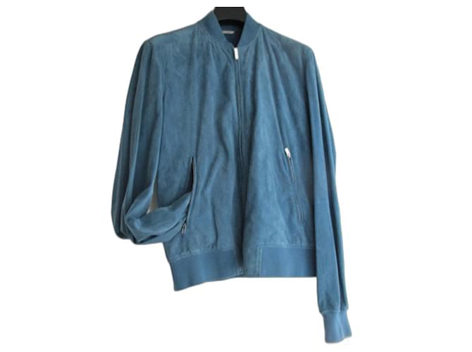 Hermès Lederjacke, Größe 46. Unisex. Blau Schweden  ref.1305312