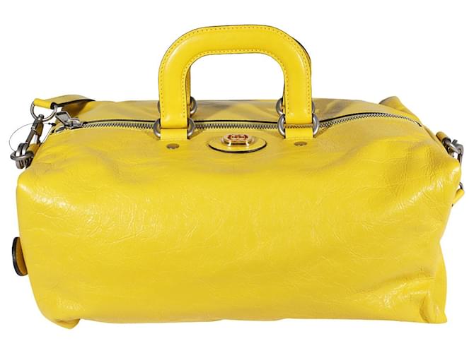 Wandelbarer Rucksack aus weichem, gekräuseltem Leder von Gucci in Gelb  ref.1305426