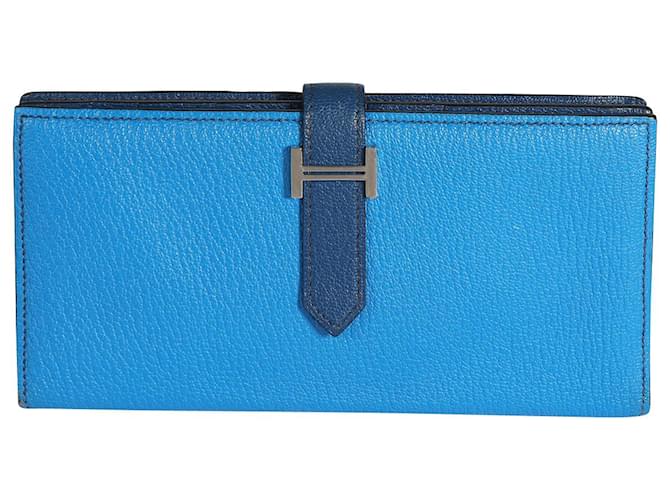 Béarn Hermès Hermes Bleu Izmir & Bleu Saphir Chevre Leather Bearn Wallet Phw Blau Leder  ref.1305442