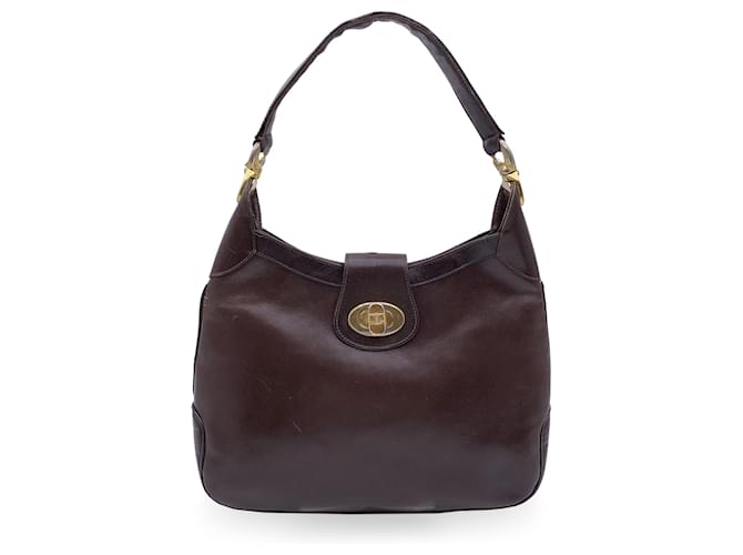Céline Vintage Dark Brown Leather Hobo Shoulder Bag  ref.1305446