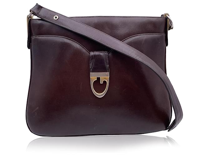 Gucci Vintage Dark Brown Leather Shoulder Bag Handbag  ref.1305448