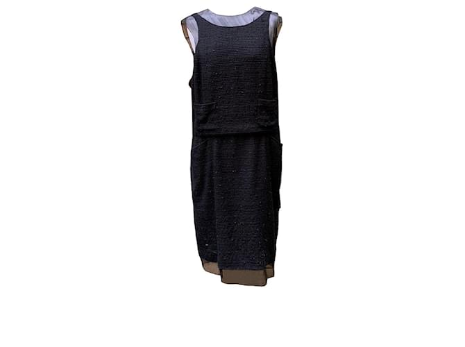 Chanel Kleines Schwarzes Kleid Chiffon Unterlage Ärmellos Größe 48 fr Synthetisch  ref.1305453