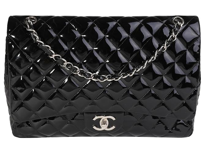 Timeless Chanel Black Quilted Patent Leather Maxi Classic lined Flap Bag  ref.1305465