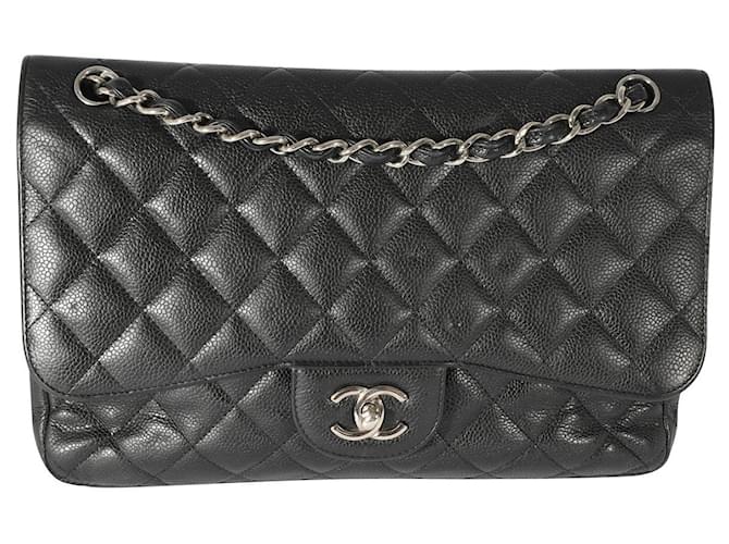 Bolsa Chanel Black Caviar Couro com Abas Forradas Jumbo Preto  ref.1305474