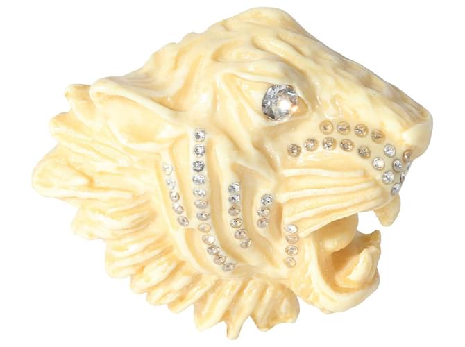 Gucci Alessandro Michele Broche de cabeça em resina creme e parte superior de cristal, 2 3/4" Largo Metálico  ref.1305498