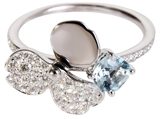 Tiffany & Co TIFFANY Y COMPAÑIA. Anillo de diamantes con aguamarina y flores de papel en platino 0.30 por cierto Plata Metálico Metal  ref.1305503