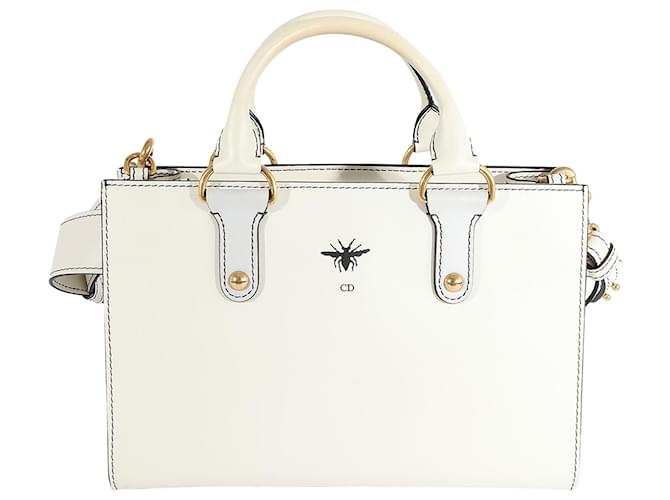 Bolsa D-Bee de couro liso Christian Dior branco  ref.1305534