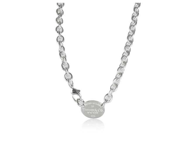 TIFFANY & CO. Return To Tiffany Oval Tag Necklace in  Sterling Silver Silvery Metallic Metal  ref.1305540