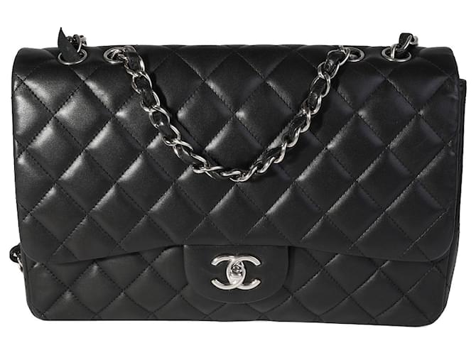 Timeless Chanel Black Quilted Lambskin Jumbo Classic Single Flap Bag Leather  ref.1305620