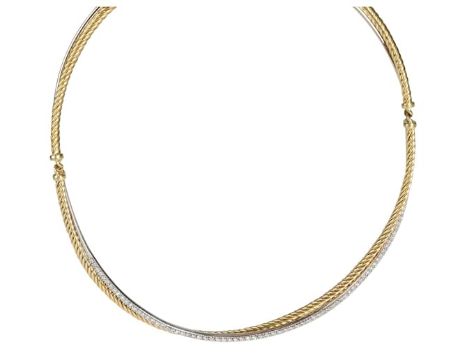 David Yurman Crossover Diamond Choker Necklace in 18K 2 Tone Gold 0.60 ctw Golden Metallic White gold Metal  ref.1305637